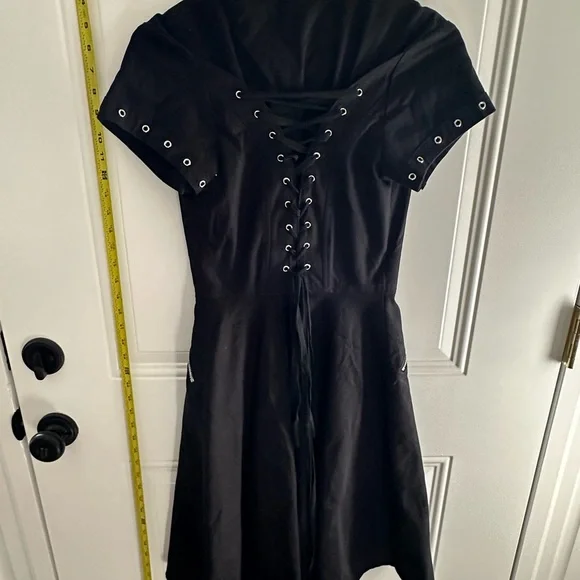 Orchid Bloom Punk/Goth Black Short Sleeve Military Style Dress - Picture 5 of 6